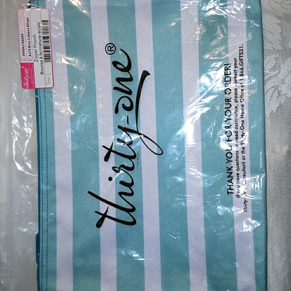 Thirty-One Large Zipper Pouch, Blue Cabana Stripe
